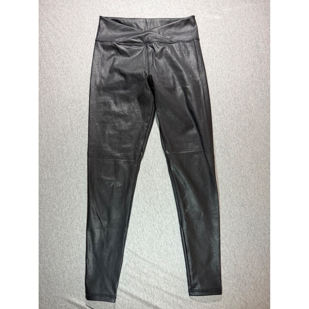 Strut This Teagan Faux Leather Crossover V-Waist Leggings Black Large